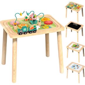 3-in-1 Baby Activity Table for 6-36 Months Old Kids Wooden Activity Center Sensory Play Table for Toddlers with Bead Maze Shape Sorter Montessori Toys Sand Table Must Have Birthday Gift for Girls Boys