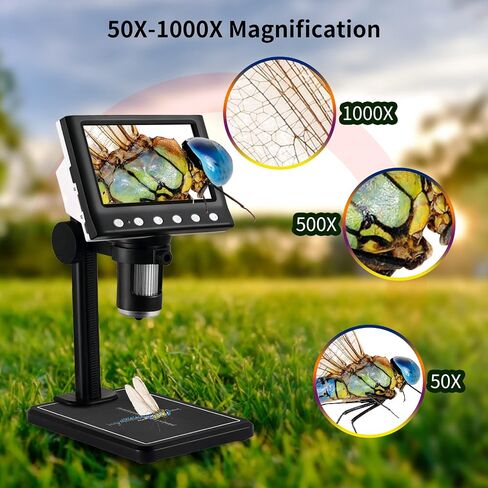 مجهر USB رقمي 4.3 بوصة، مجهر HD 1080 بكسل، مستشعر كاميرا 1000X، جهاز تحكم عن بعد سلكي، 8 مصابيح LED، مجهر إلكتروني للكبار، متوافق مع نظام التشغيل Windows/Mac in Saudi Arabia