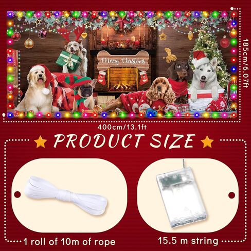 6 x 13 ft Merry Christmas Garage Door Banner Cover with String Light Garage Door Christmas Banner Funny Garage Murals Christmas Garage Door Large Cute Decorations for Outdoor Party Wall (Dog) in Saudi Arabia