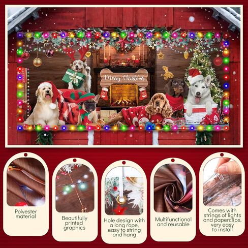6 x 13 ft Merry Christmas Garage Door Banner Cover with String Light Garage Door Christmas Banner Funny Garage Murals Christmas Garage Door Large Cute Decorations for Outdoor Party Wall (Dog) in Saudi Arabia