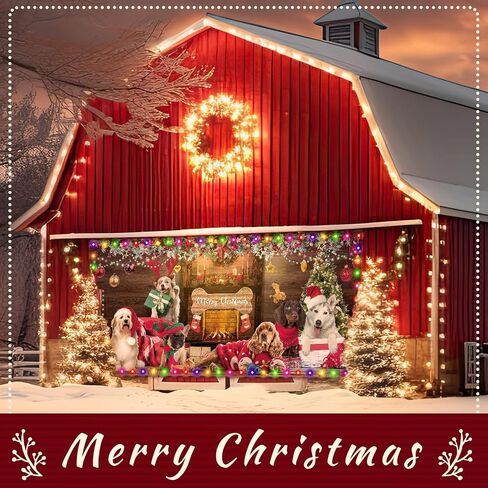 6 x 13 ft Merry Christmas Garage Door Banner Cover with String Light Garage Door Christmas Banner Funny Garage Murals Christmas Garage Door Large Cute Decorations for Outdoor Party Wall (Dog) in Saudi Arabia