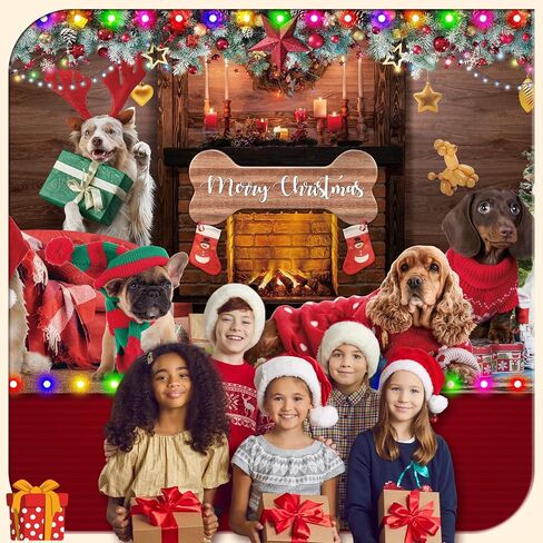 6 x 13 ft Merry Christmas Garage Door Banner Cover with String Light Garage Door Christmas Banner Funny Garage Murals Christmas Garage Door Large Cute Decorations for Outdoor Party Wall (Dog) in Saudi Arabia