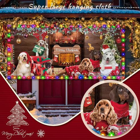 6 x 13 ft Merry Christmas Garage Door Banner Cover with String Light Garage Door Christmas Banner Funny Garage Murals Christmas Garage Door Large Cute Decorations for Outdoor Party Wall (Dog) in Saudi Arabia