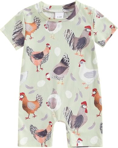 Toddler Baby Boy Girls Farm Clothes Western Farm Animals Chicken/Cow Print Romper Newborn Jumpsuit Country Stuff in Saudi Arabia