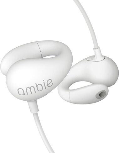 ambie Sound Earcuffs - سماعات أذن مفتوحة بمشبك أذن سلكي مقاس 3.5 مم مع ميكروفون مدمج وتحكم سهل في مستوى الصوت | سماعة رأس على شكل صفعة للأذن | سيليكون خفيف الوزن، أسود in Kuwait