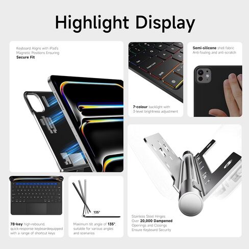 nimin Keyboard Case for 2024 iPad Air 13 and iPad Pro 12.9 (6th, 5th, 4th, 3rd Gen),Magic Keyboard for iPad Pro 12.9, Multi-Touch Trackpad, Magnetic Attach, 7-Color Backlight, Auto Sleep/Wake, Black in Kuwait