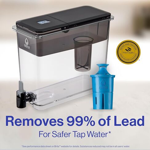 موزع مياه كبير UltraMax من Brita مزود بفلتر Elite، خالٍ من مادة BPA، يقلل 99% من الرصاص، ويدوم ستة أشهر أو 120 جالونًا، يتضمن فلترًا واحدًا، وإكسسوارات المطبخ، كبير - 27 كوبًا in Kuwait