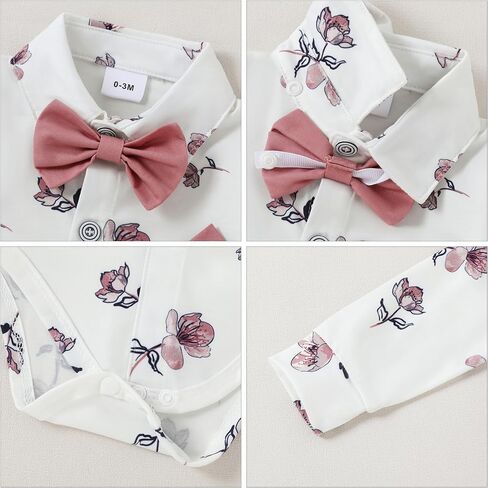 nilikastta Baby Boy Wedding Outfits Infant Baby Boy Clothes Suit Dress Shirts/Suspender Pants/Bowtie/Beret Hat 0-18M in Kuwait