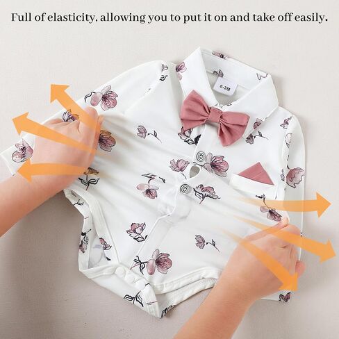 nilikastta Baby Boy Wedding Outfits Infant Baby Boy Clothes Suit Dress Shirts/Suspender Pants/Bowtie/Beret Hat 0-18M in Kuwait