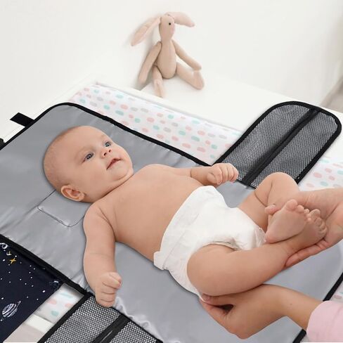 Pink Portable Changing Pads- Grey Waterproof Foldable Baby Changing Mat Diaper Changer Travel Bag, Smart Design Baby Changing Mat, Portable Changing Pad for Baby - Baby Changing Station in Saudi Arabia