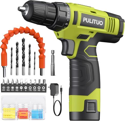 PULITUO 12V Pink Cordless Drill Set Power Drill Kit with Battery and Charger,electric drill home improvement,3/8-Inch Keyless Chuck,Built-in LED,21+1 Torque Setting small drill in Kuwait