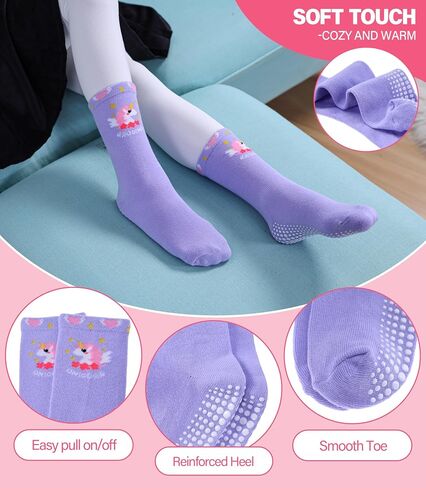 Toddlers Girls Non Slip Grip Socks - Cotton Crew Socks with Grippers 12 Pairs in Kuwait