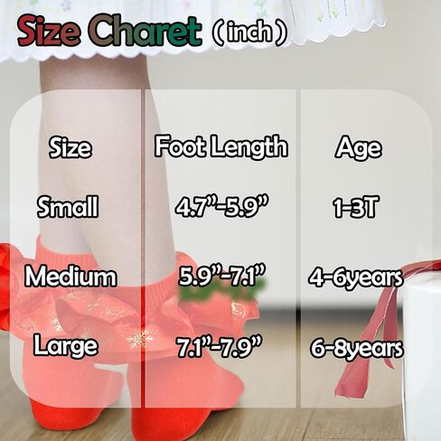 2 Pairs Toddler Christmas Lace Ruffle Baby Socks Girls Cozy Cotton Dress Frilly Socks 1-3T/ 4-6Years Christmas Gift in Kuwait
