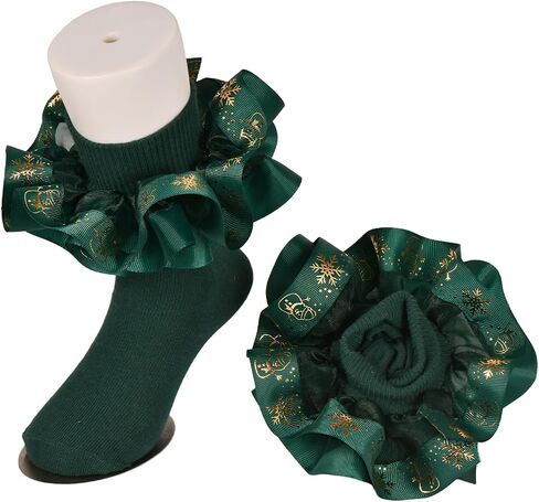 2 Pairs Toddler Christmas Lace Ruffle Baby Socks Girls Cozy Cotton Dress Frilly Socks 1-3T/ 4-6Years Christmas Gift in Kuwait