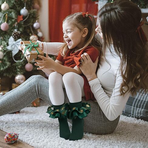 2 Pairs Toddler Christmas Lace Ruffle Baby Socks Girls Cozy Cotton Dress Frilly Socks 1-3T/ 4-6Years Christmas Gift in Kuwait
