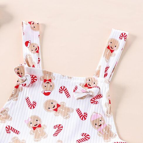 Kayotuas Toddler Baby Girl Christmas Outfit Candy Cane Bow Print Jumpsuit Overalls Bell Bottom Pants Romper Christmas Clothes in Saudi Arabia
