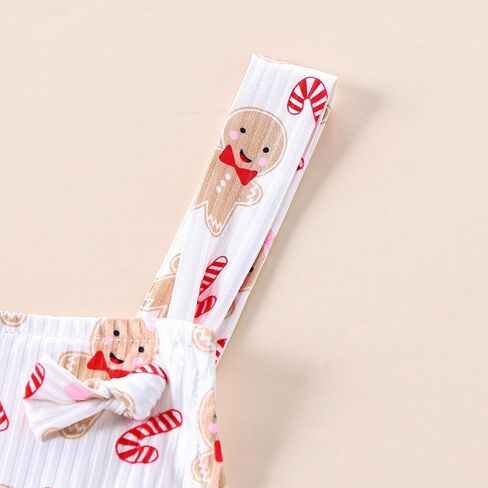 Kayotuas Toddler Baby Girl Christmas Outfit Candy Cane Bow Print Jumpsuit Overalls Bell Bottom Pants Romper Christmas Clothes in Saudi Arabia