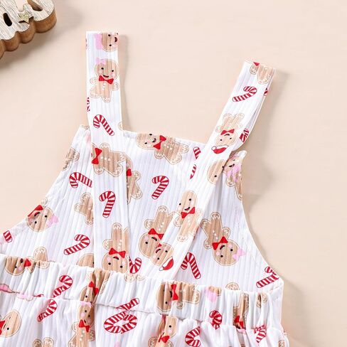 Kayotuas Toddler Baby Girl Christmas Outfit Candy Cane Bow Print Jumpsuit Overalls Bell Bottom Pants Romper Christmas Clothes in Saudi Arabia