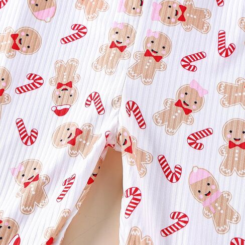 Kayotuas Toddler Baby Girl Christmas Outfit Candy Cane Bow Print Jumpsuit Overalls Bell Bottom Pants Romper Christmas Clothes in Saudi Arabia