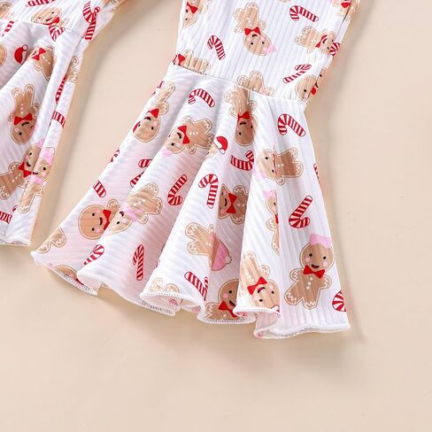 Kayotuas Toddler Baby Girl Christmas Outfit Candy Cane Bow Print Jumpsuit Overalls Bell Bottom Pants Romper Christmas Clothes in Saudi Arabia
