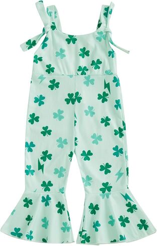 Kayotuas Toddler Baby Girl Christmas Outfit Candy Cane Bow Print Jumpsuit Overalls Bell Bottom Pants Romper Christmas Clothes in Saudi Arabia