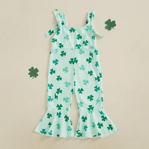 Kayotuas Toddler Baby Girl Christmas Outfit Candy Cane Bow Print Jumpsuit Overalls Bell Bottom Pants Romper Christmas Clothes in Saudi Arabia