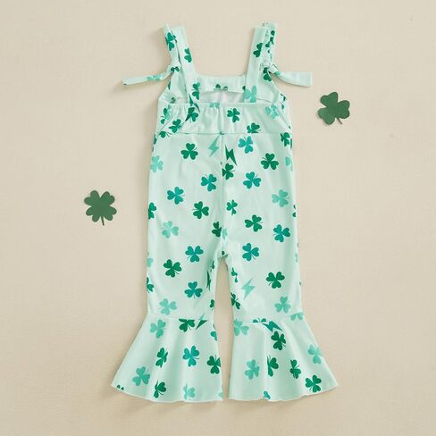 Kayotuas Toddler Baby Girl Christmas Outfit Candy Cane Bow Print Jumpsuit Overalls Bell Bottom Pants Romper Christmas Clothes in Saudi Arabia