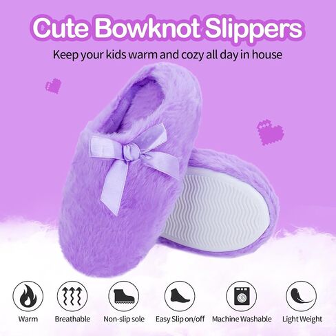 MEJORMEN Girls Fluffy House Slippers Cozy Plush Slip-on House Shoes Kids Warm Bedroom Slippers Memory Foam Slippers for Indoor Outdoor in Saudi Arabia