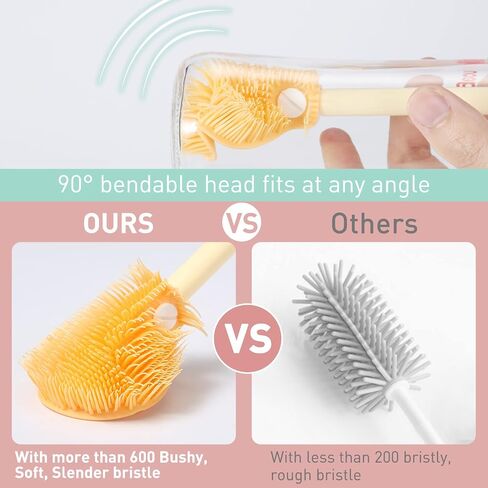 Baby Bottle Brush, VOOWO Telescopic Silicone Bottle Brush for Cleaning with Long Handle, Water Bottle Cleaner Brush with Nipple & Straw Cleaner, Included Towel (Oragne Telescopic Brush & Stand) in Saudi Arabia