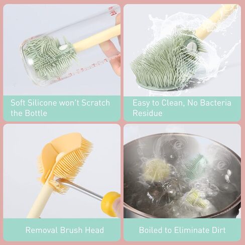 Baby Bottle Brush, VOOWO Telescopic Silicone Bottle Brush for Cleaning with Long Handle, Water Bottle Cleaner Brush with Nipple & Straw Cleaner, Included Towel (Oragne Telescopic Brush & Stand) in Saudi Arabia