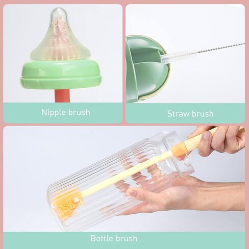 Baby Bottle Brush, VOOWO Telescopic Silicone Bottle Brush for Cleaning with Long Handle, Water Bottle Cleaner Brush with Nipple & Straw Cleaner, Included Towel (Oragne Telescopic Brush & Stand) in Saudi Arabia