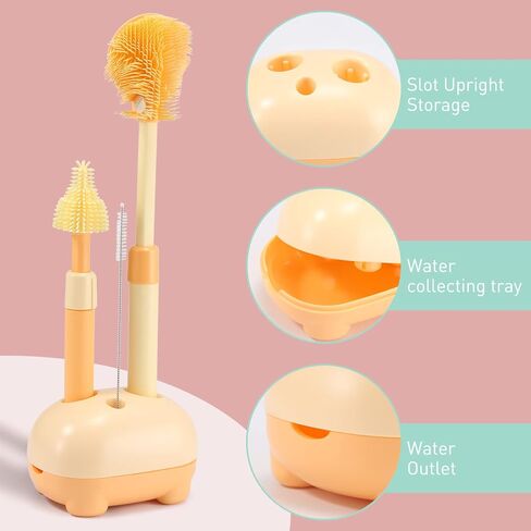 Baby Bottle Brush, VOOWO Telescopic Silicone Bottle Brush for Cleaning with Long Handle, Water Bottle Cleaner Brush with Nipple & Straw Cleaner, Included Towel (Oragne Telescopic Brush & Stand) in Saudi Arabia