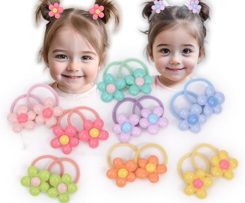 Baby Girl Elastic Hair Ties with Flower,1.2'' Small Ponytail Flower Holder,Boutique Tiny Rubber Band for Toddlers,Hair Ties No Damage Hair Accessories for Girls Toddlers Kids (Multi-colored B) in Kuwait