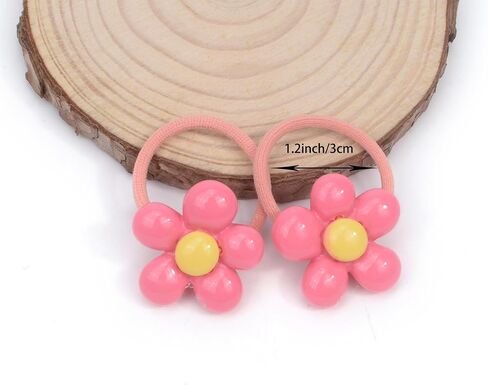 Baby Girl Elastic Hair Ties with Flower,1.2'' Small Ponytail Flower Holder,Boutique Tiny Rubber Band for Toddlers,Hair Ties No Damage Hair Accessories for Girls Toddlers Kids (Multi-colored B) in Kuwait