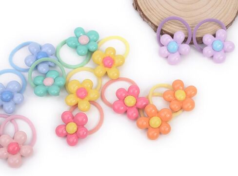 Baby Girl Elastic Hair Ties with Flower,1.2'' Small Ponytail Flower Holder,Boutique Tiny Rubber Band for Toddlers,Hair Ties No Damage Hair Accessories for Girls Toddlers Kids (Multi-colored B) in Kuwait