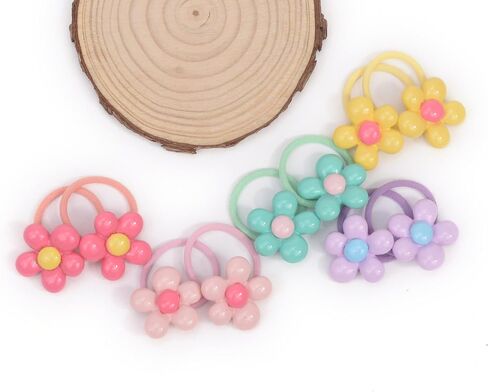 Baby Girl Elastic Hair Ties with Flower,1.2'' Small Ponytail Flower Holder,Boutique Tiny Rubber Band for Toddlers,Hair Ties No Damage Hair Accessories for Girls Toddlers Kids (Multi-colored B) in Kuwait