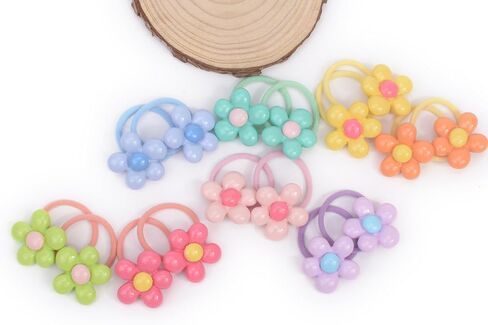 Baby Girl Elastic Hair Ties with Flower,1.2'' Small Ponytail Flower Holder,Boutique Tiny Rubber Band for Toddlers,Hair Ties No Damage Hair Accessories for Girls Toddlers Kids (Multi-colored B) in Kuwait