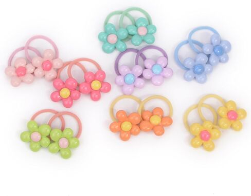 Baby Girl Elastic Hair Ties with Flower,1.2'' Small Ponytail Flower Holder,Boutique Tiny Rubber Band for Toddlers,Hair Ties No Damage Hair Accessories for Girls Toddlers Kids (Multi-colored B) in Kuwait