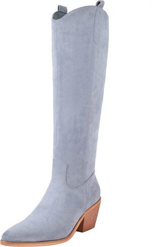 Reitoye Cowboy Boots for Women Embroidery Western Cowgirl Knee High Chunky Heel Boots with Pull-Up Tabs in Saudi Arabia
