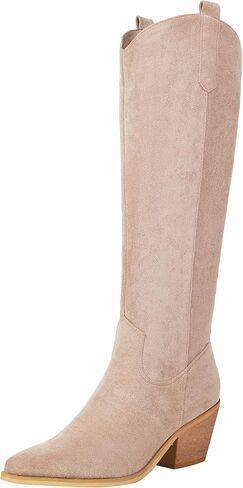 Reitoye Cowboy Boots for Women Embroidery Western Cowgirl Knee High Chunky Heel Boots with Pull-Up Tabs in Saudi Arabia