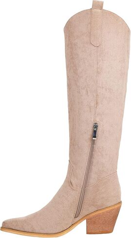 Reitoye Cowboy Boots for Women Embroidery Western Cowgirl Knee High Chunky Heel Boots with Pull-Up Tabs in Saudi Arabia