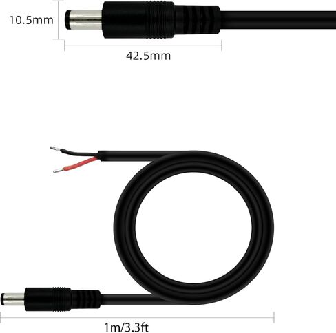 DC5.5x2.5mm Single Female DC Power Cord for IP Camera CCTV Surveillance Camera LED Strip Light DVR Router (3.3ft Single Female-2pcs) in Kuwait