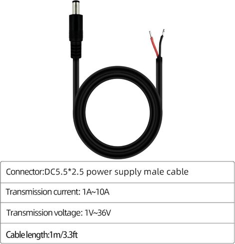 DC5.5x2.5mm Single Female DC Power Cord for IP Camera CCTV Surveillance Camera LED Strip Light DVR Router (3.3ft Single Female-2pcs) in Kuwait