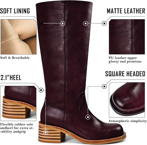UBWDU Women's Knee High Boots Chunky Block Heel Long Boots Square Toe Low Heel Boots for Women in Saudi Arabia