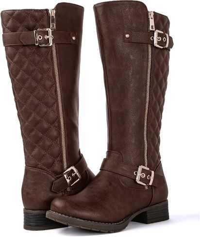 GLOBALWIN Women's Quilted Knee High Boots Low Heel Comfortable Fashion Dressy Riding Boots For Women in Saudi Arabia