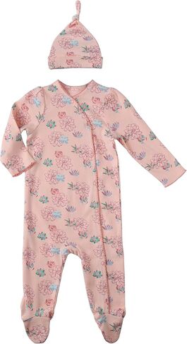 Asher and Olivia Baby Girl's 1-Pack Long-Sleeve Kimono Footed Pajamas: Side Snap Infant Footies with Hat in Saudi Arabia