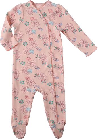 Asher and Olivia Baby Girl's 1-Pack Long-Sleeve Kimono Footed Pajamas: Side Snap Infant Footies with Hat in Saudi Arabia