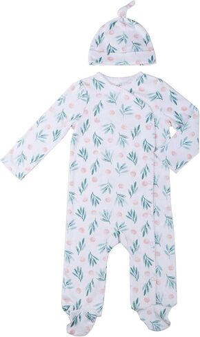 Asher and Olivia Baby Girl's 1-Pack Long-Sleeve Kimono Footed Pajamas: Side Snap Infant Footies with Hat in Saudi Arabia