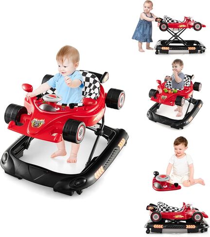 BABY JOY 4-in-1 Baby Walker, Foldable Activity Walker with Adjustable Height, Music & Lights, Anti-Rollover, Toddler Push Walker, Baby Walker with Wheels for Boys Girls 6-14 Months (Red) in Saudi Arabia