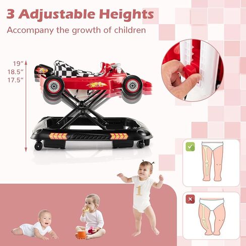 BABY JOY 4-in-1 Baby Walker, Foldable Activity Walker with Adjustable Height, Music & Lights, Anti-Rollover, Toddler Push Walker, Baby Walker with Wheels for Boys Girls 6-14 Months (Red) in Saudi Arabia